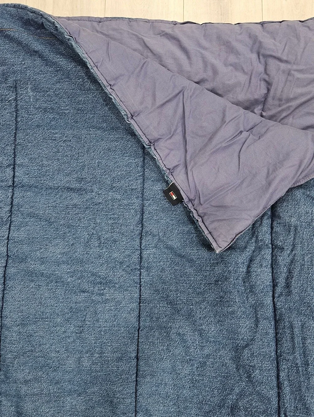 VTG Tommy Hilfiger QUEEN Denim Comforter Blue Jeans Cotton Reversible Preppy 90s